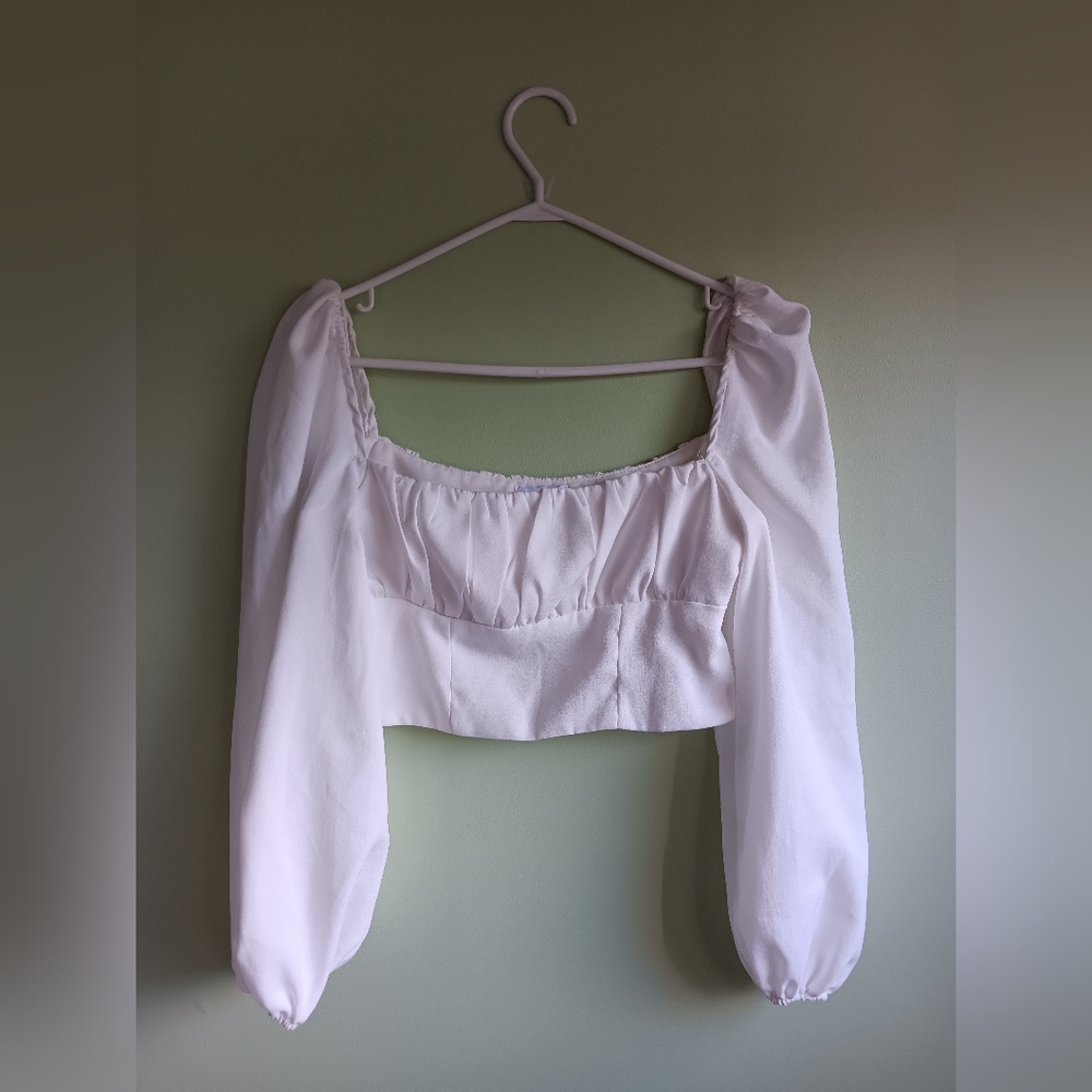 Princess Polly White Puff Sleeve Crop Top